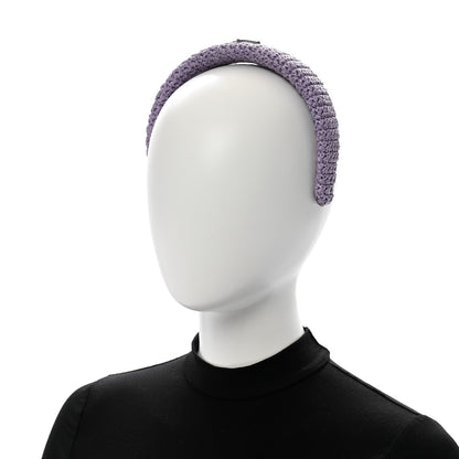 Prada Yarn Raffia Effect Crochet Metal Triangle Logo Headband Lilium 2 of 8