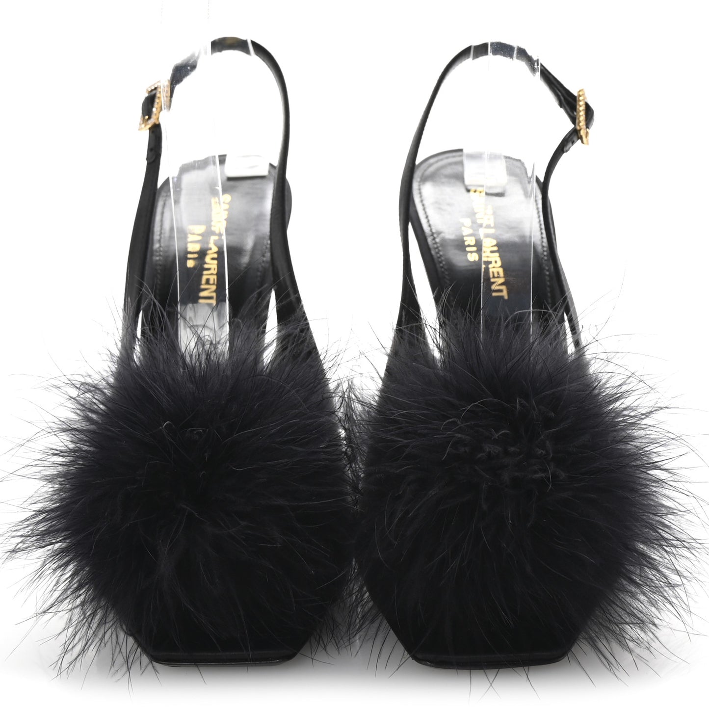 Crepe Satin Feathered Blanco Sandals 39 Black