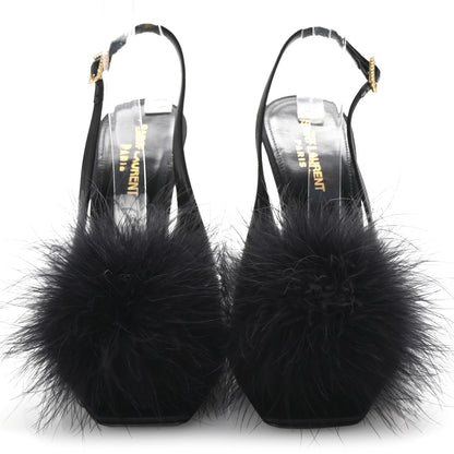 Saint Laurent Crepe Satin Feathered Blanco Sandals 39 Black 3 of 9