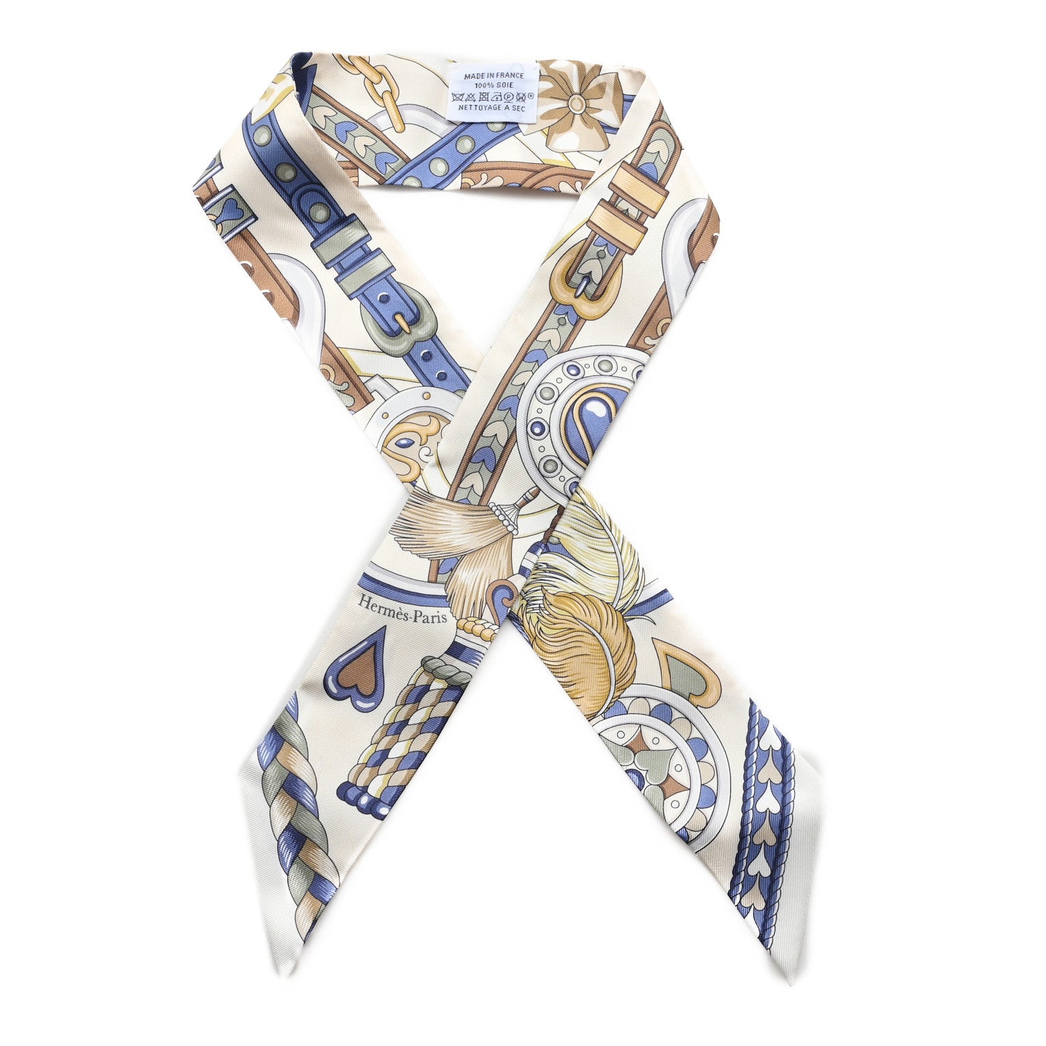 Hermes Silk Harnais De Coeur Twilly Creme Bleu Jean Vert Amande 1 of 3