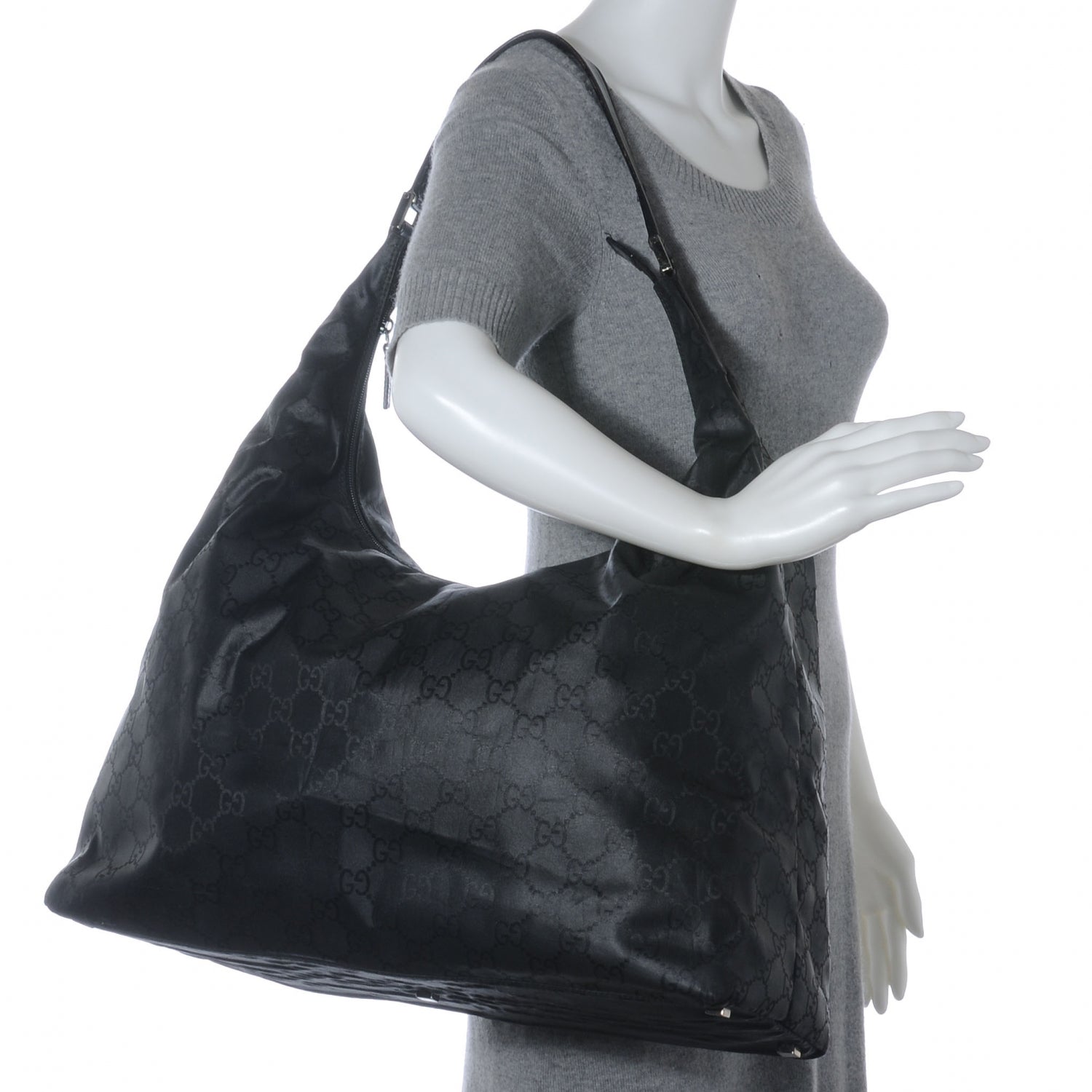 Gucci Nylon Monogram Large Hobo Black 2 of 7