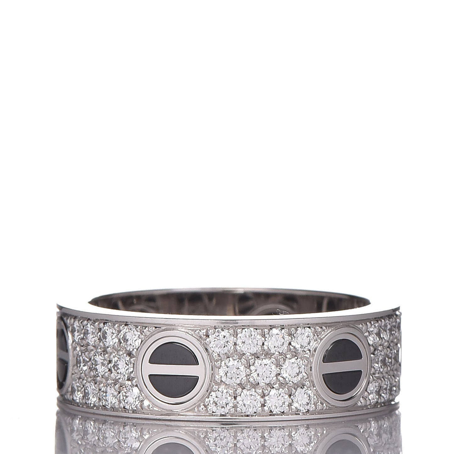 18K White Gold Diamond Ceramic LOVE Paved Ring 57 8