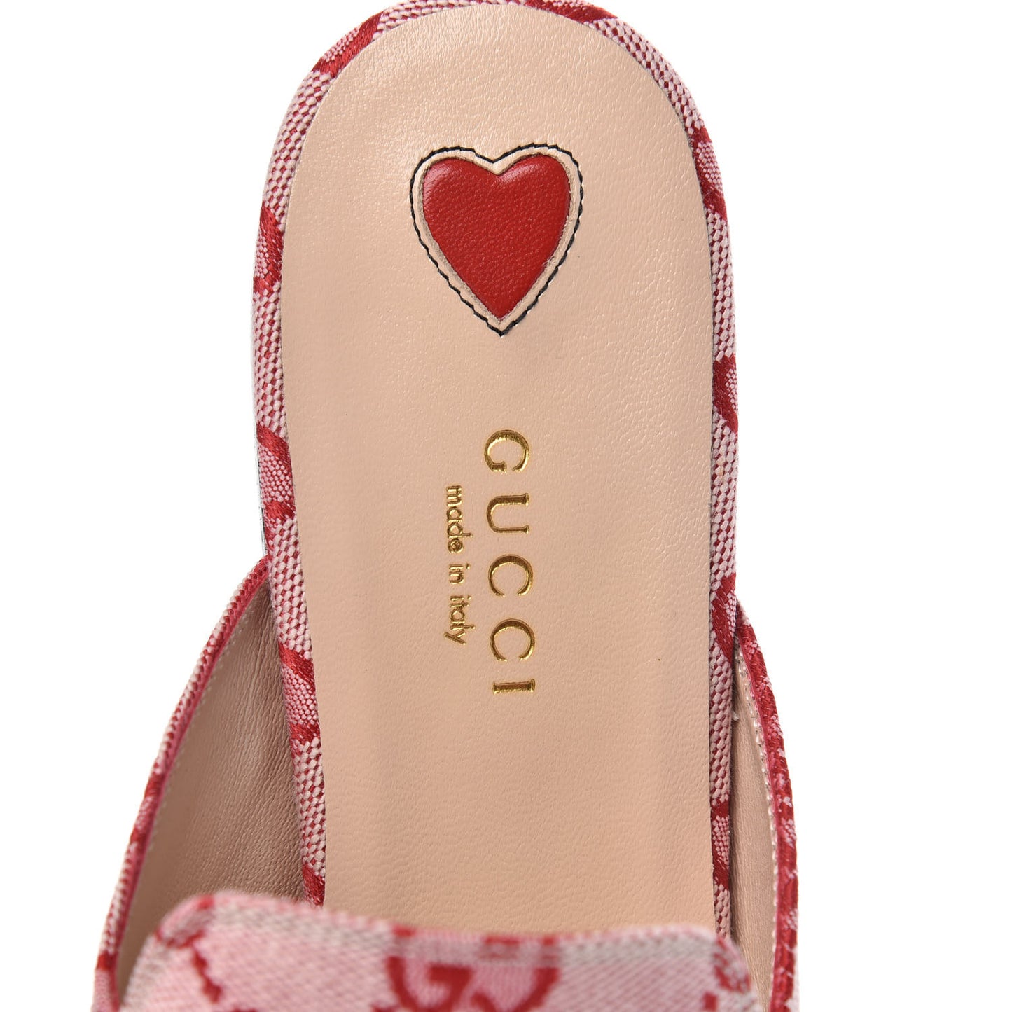 Canvas GG Monogram Horsebit Womens Princetown Slippers 37 Gardenia Hibiscus Red