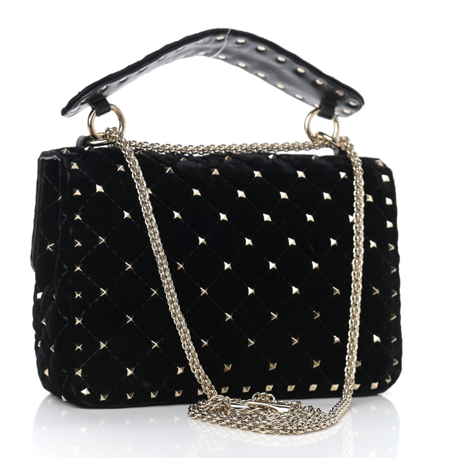 Valentino Garavani Velvet Medium Rockstud Spike Shoulder Bag Black 4 of 9