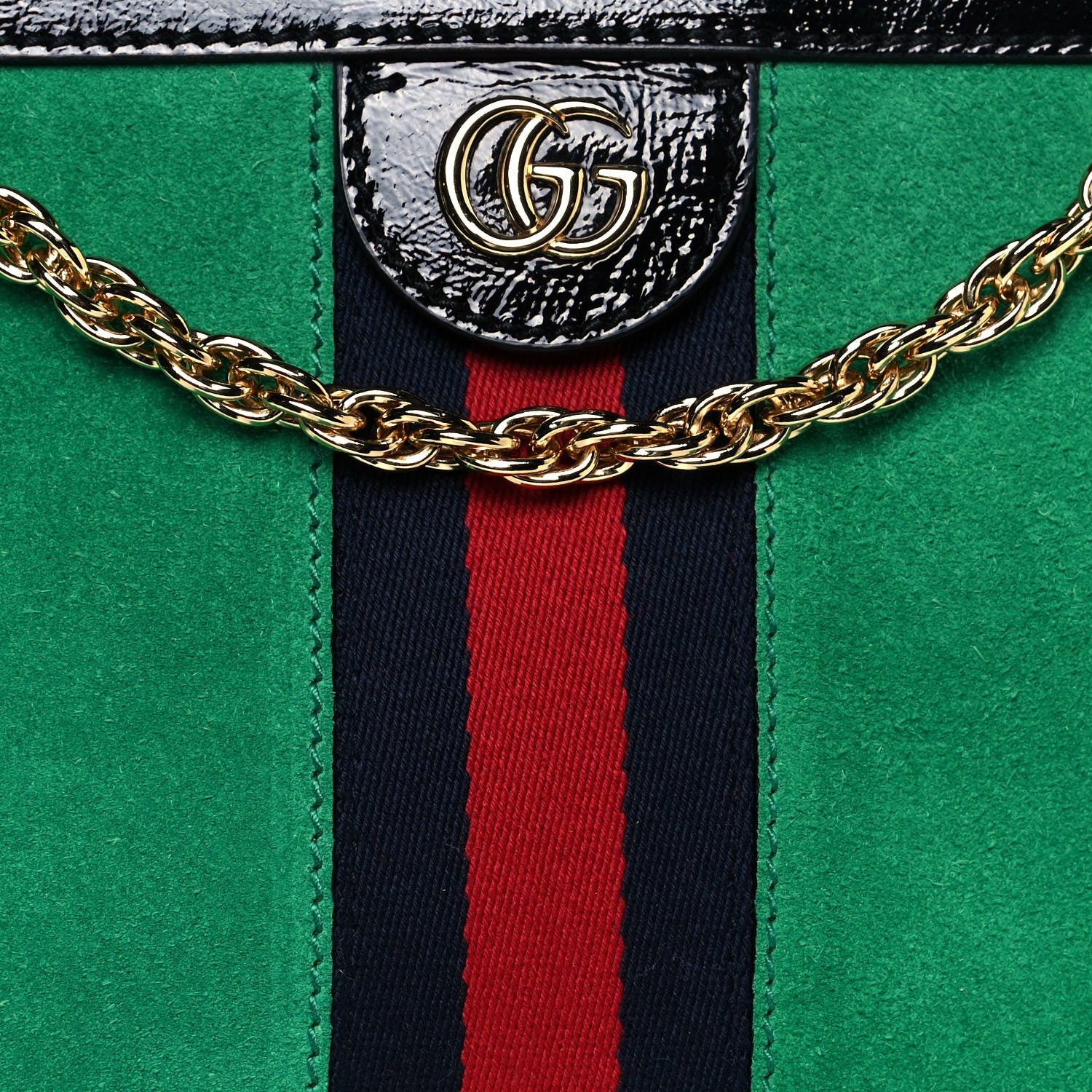 Gucci Suede Patent Web Medium Ophidia Chain Shoulder Bag New Shamarock Black 8 of 13