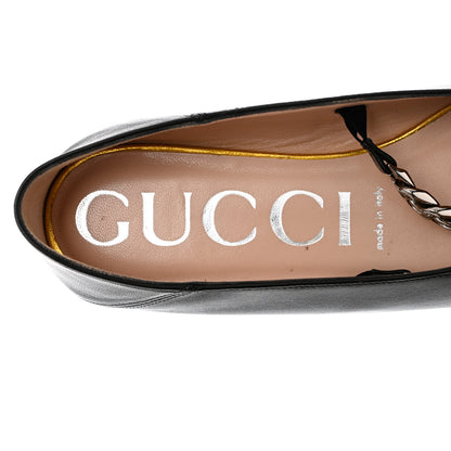 Gucci Nappa Lumiere Deva Horsebit Chain Embellished Flats 38.5 Black 7 of 9