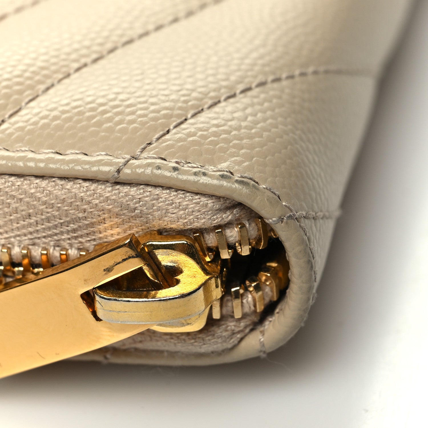 Saint Laurent Grain De Poudre Matelasse Chevron Monogram Zip Around Wallet Dark Beige 11 of 13