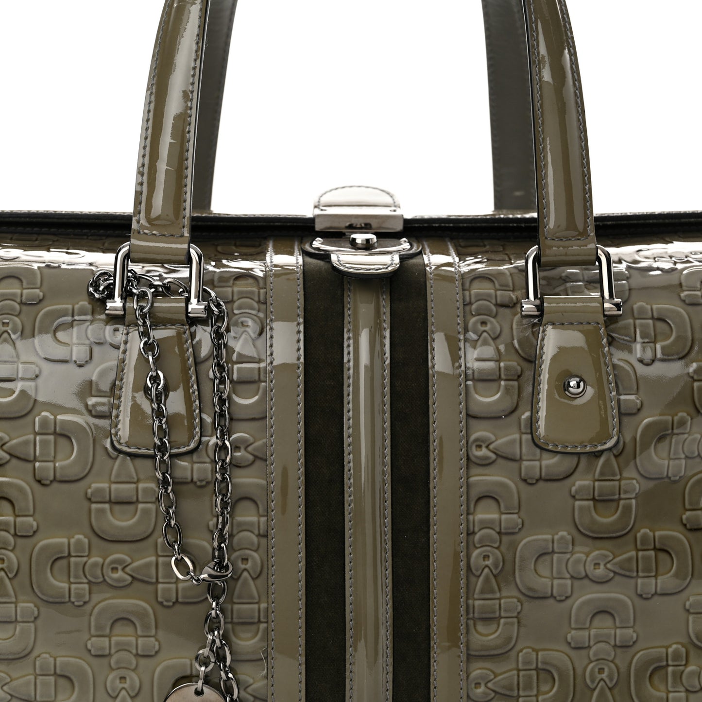 Patent Horsebit Embossed Large Treasure Boston Tote Green