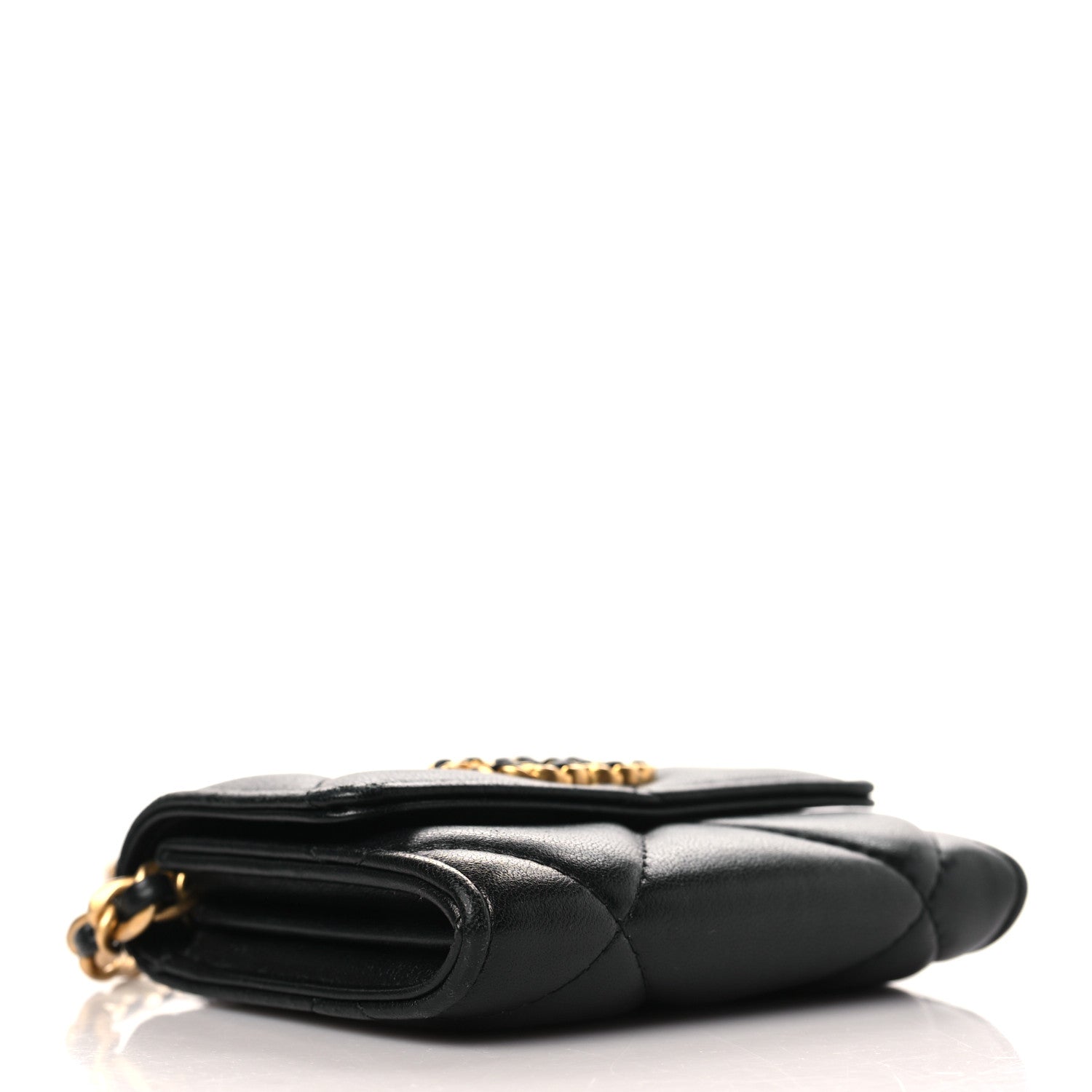 Chanel Lambskin Quilted Chanel 19 Flap Coin Purse With Chain Black 4 of 10