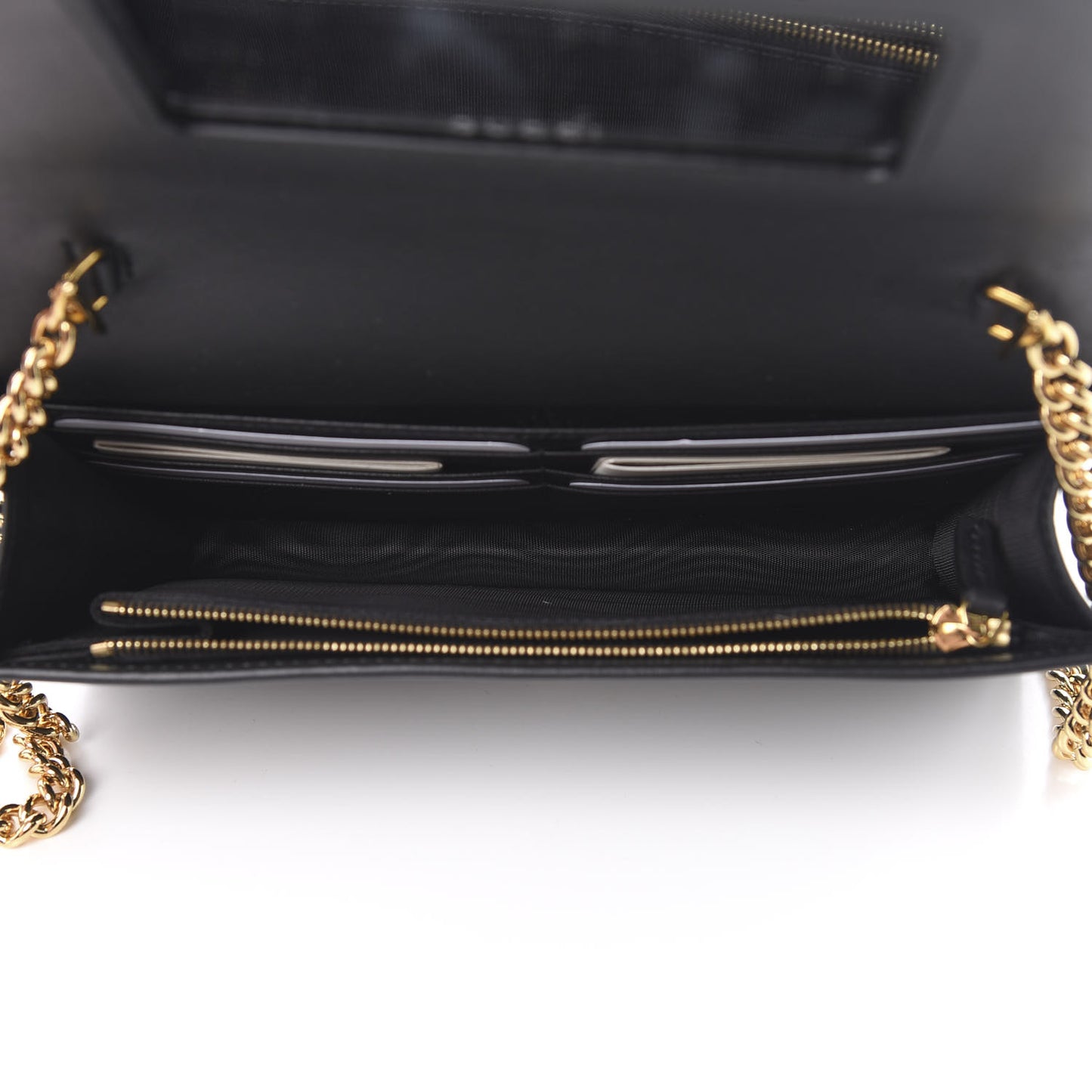 Calfskin Diagonal GG Mini Chain Wallet Black Gold