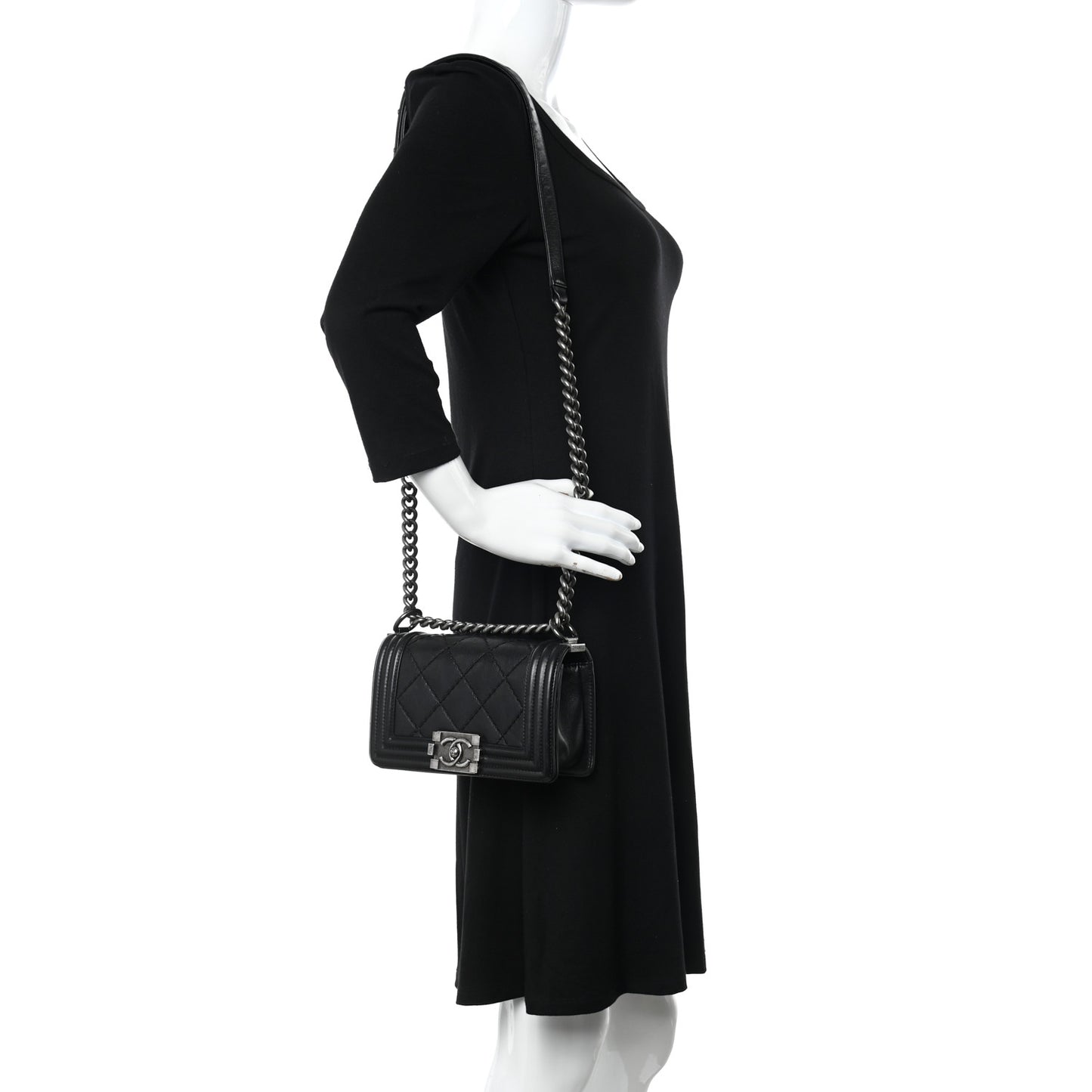 Calfskin Double Stitch Small Boy Flap Black