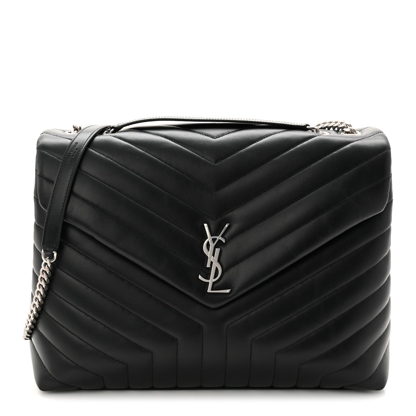 Calfskin Y Quilted Monogram Large Loulou Chain Satchel Black