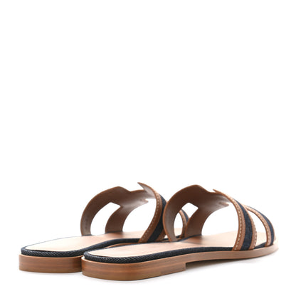 Hermes Calfskin Denim Oran Sandals 38.5 Bleu Brut Gold 4 of 9