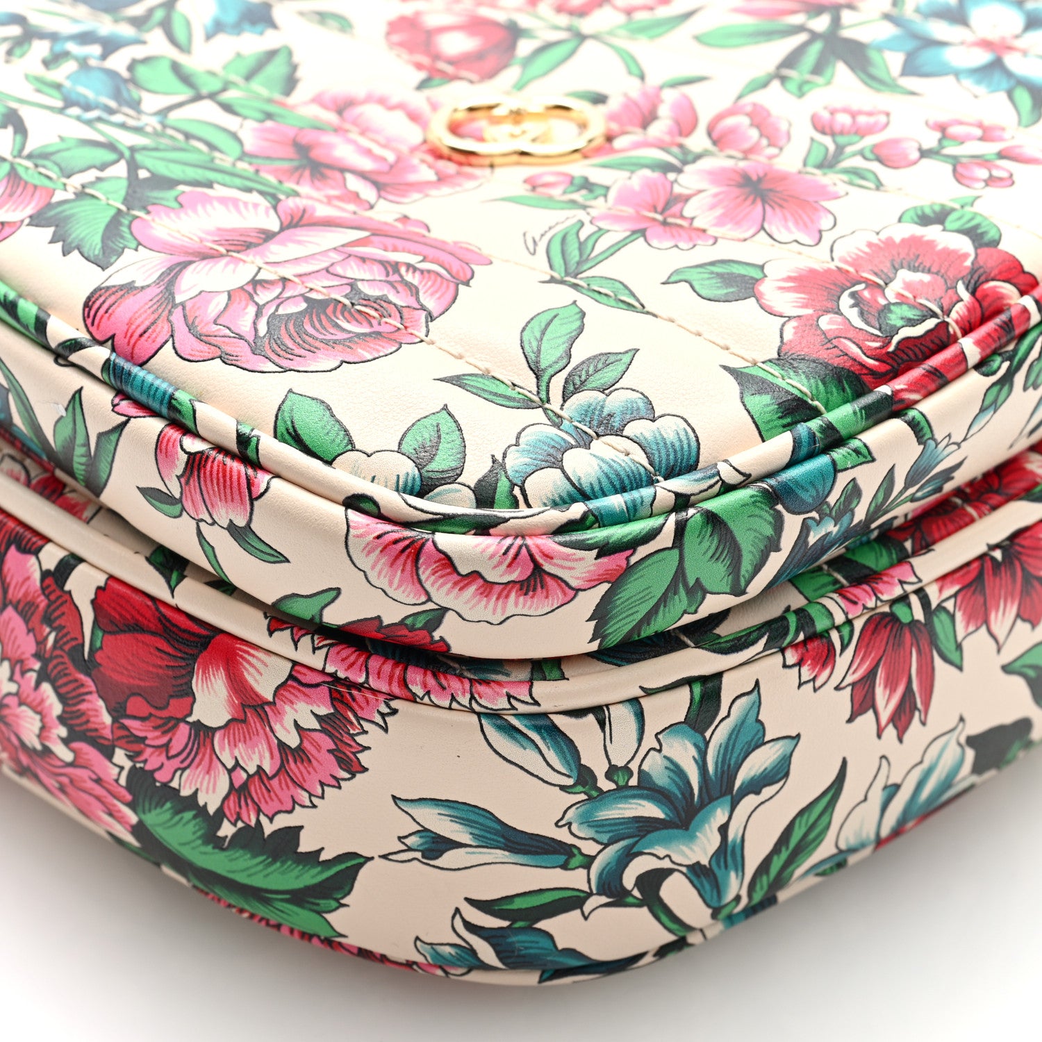 Gucci Calfskin Matelasse Diagonal Brit Roses Print Mini Interlocking G Heart Shoulder Bag White Multicolor 9 of 9