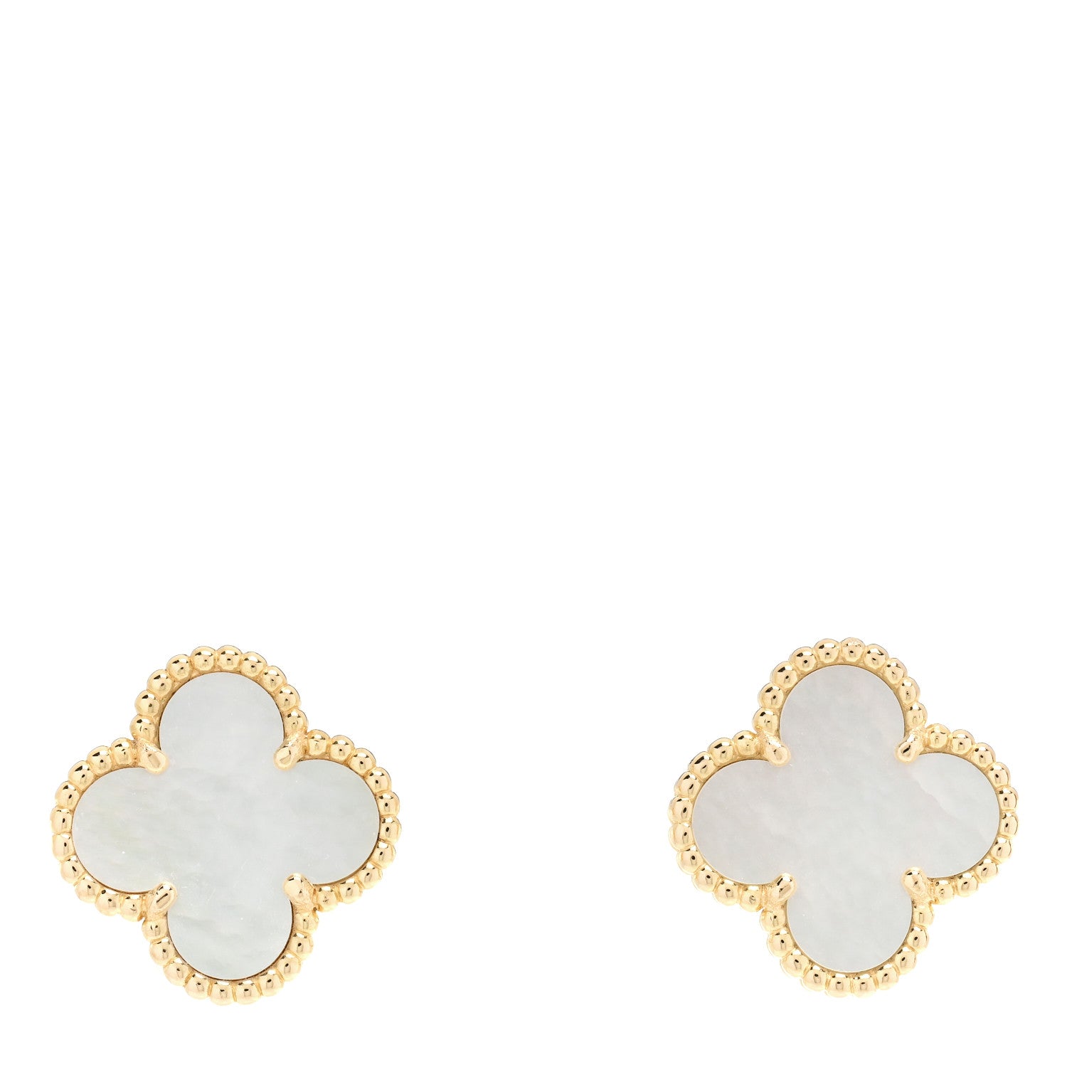 Van Cleef & Arpels 18K Yellow Gold Mother of Pearl Vintage Alhambra Earrings 1 of 5