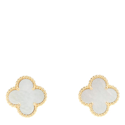 Van Cleef & Arpels 18K Yellow Gold Mother of Pearl Vintage Alhambra Earrings 1 of 5