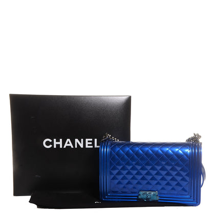 Chanel Metallic Patent Quilted New Medium Boy Flap Blue 9 of 9