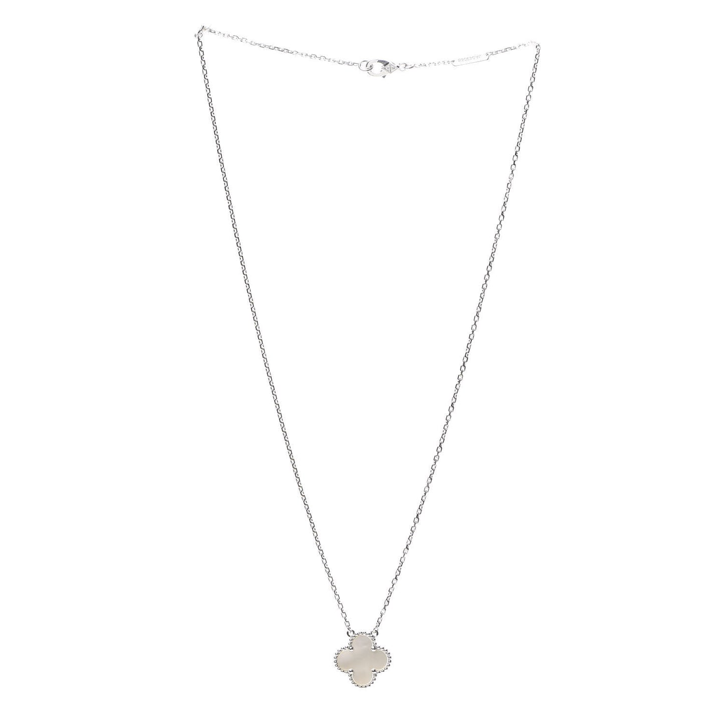 18K White Gold Mother of Pearl Vintage Alhambra Pendant Necklace