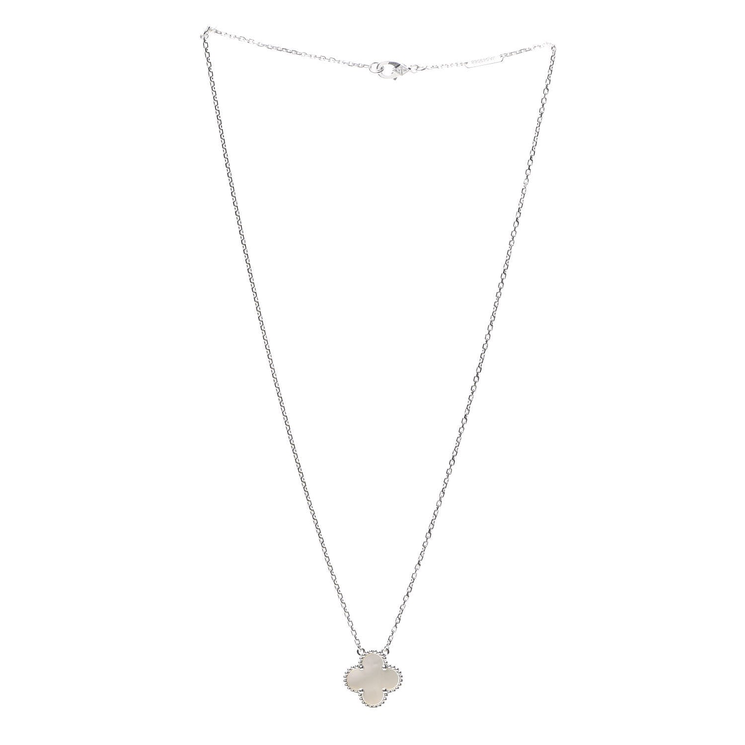Van Cleef & Arpels 18K White Gold Mother of Pearl Vintage Alhambra Pendant Necklace 3 of 8