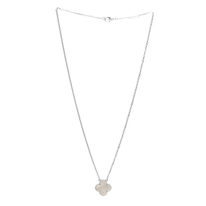 Van Cleef & Arpels 18K White Gold Mother of Pearl Vintage Alhambra Pendant Necklace 3 of 8