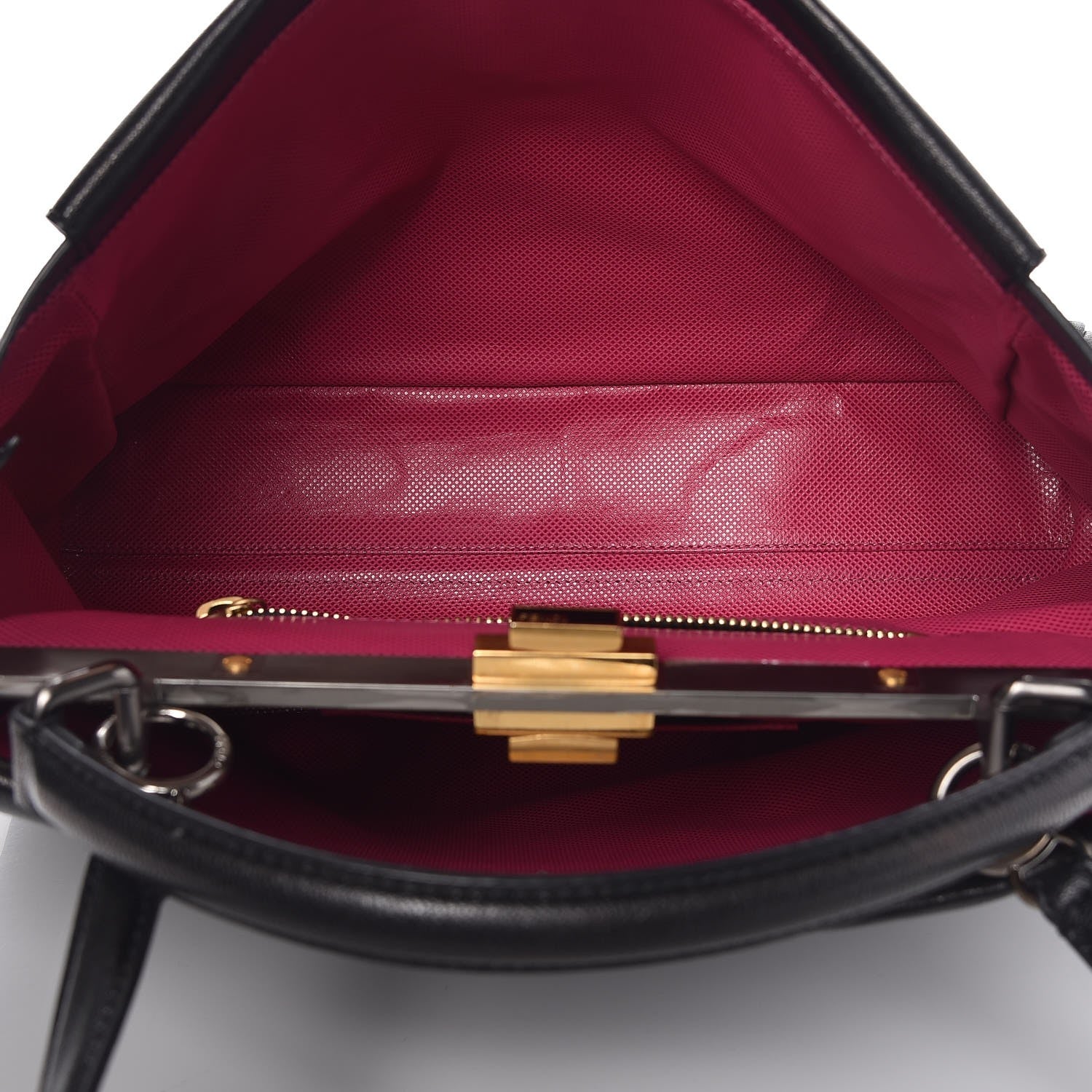 Fendi Goatskin Large Peekaboo Iconic Satchel Black Lampone 7 of 9