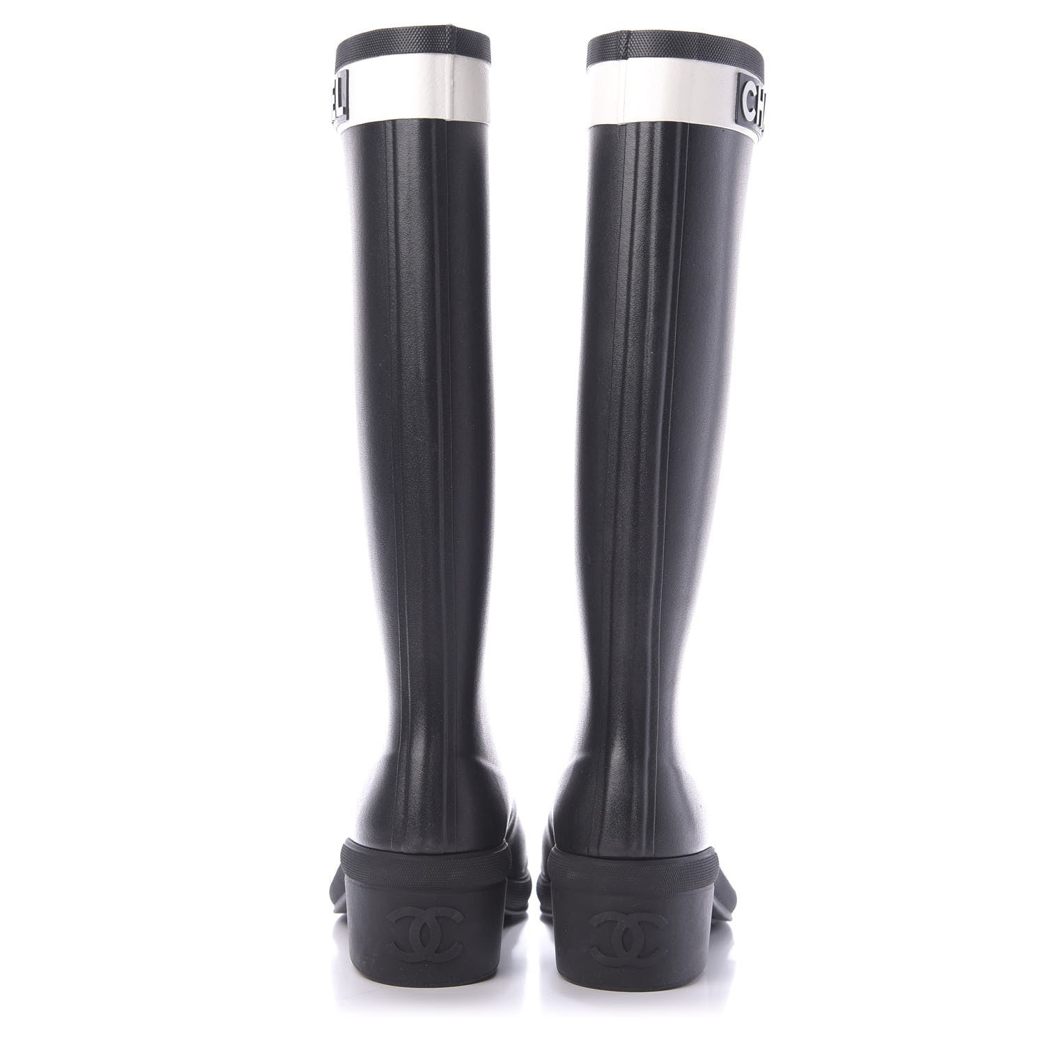 Chanel Rubber Logo Rain Boots 40 Black White 4 of 9