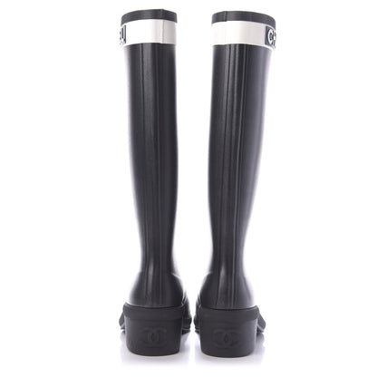 Chanel Rubber Logo Rain Boots 40 Black White 4 of 9