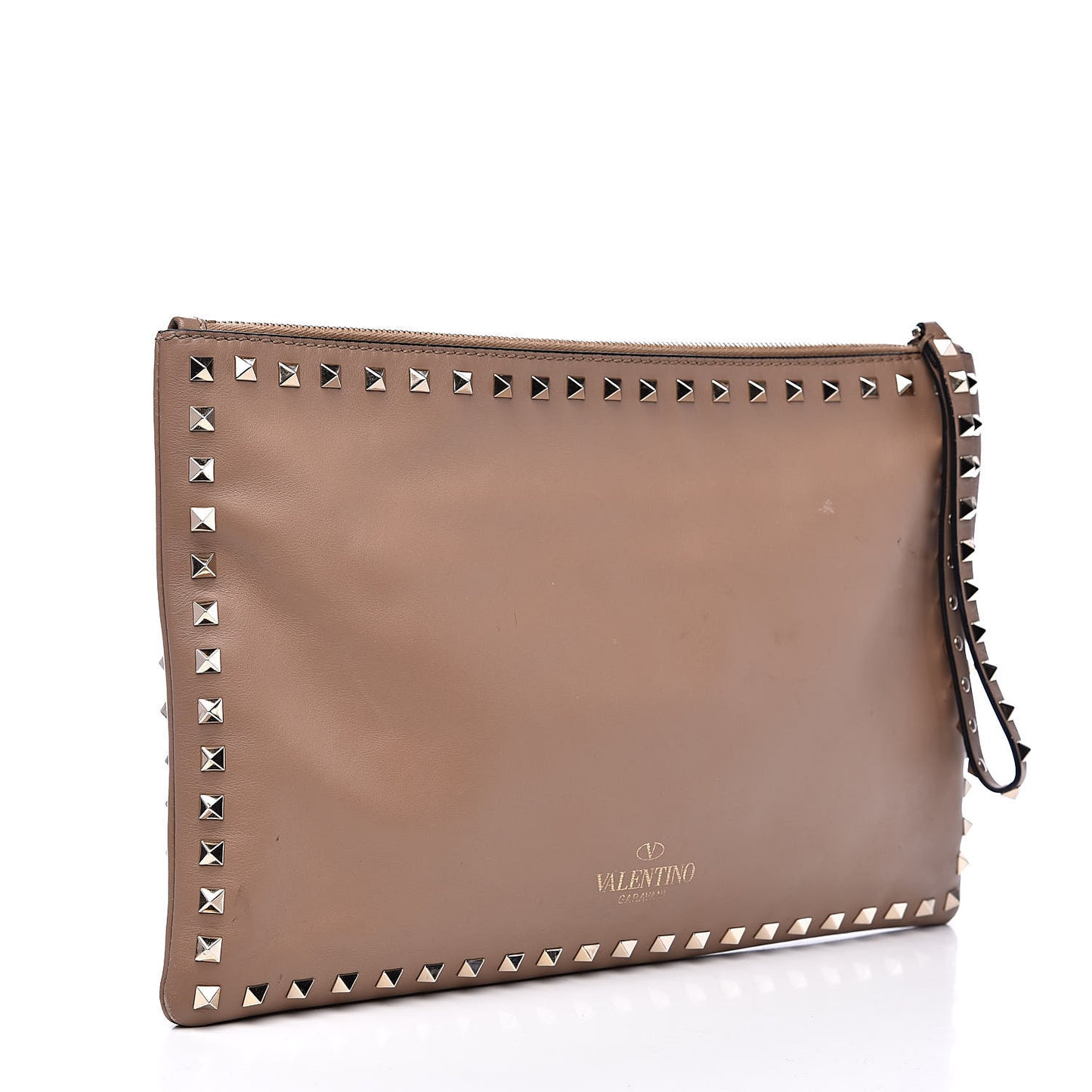 Vitello Large Rockstud Zip Wristlet Pouch Poudre