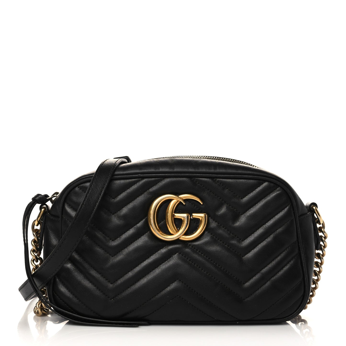 Calfskin Matelasse Small GG Marmont Chain Shoulder Bag Black