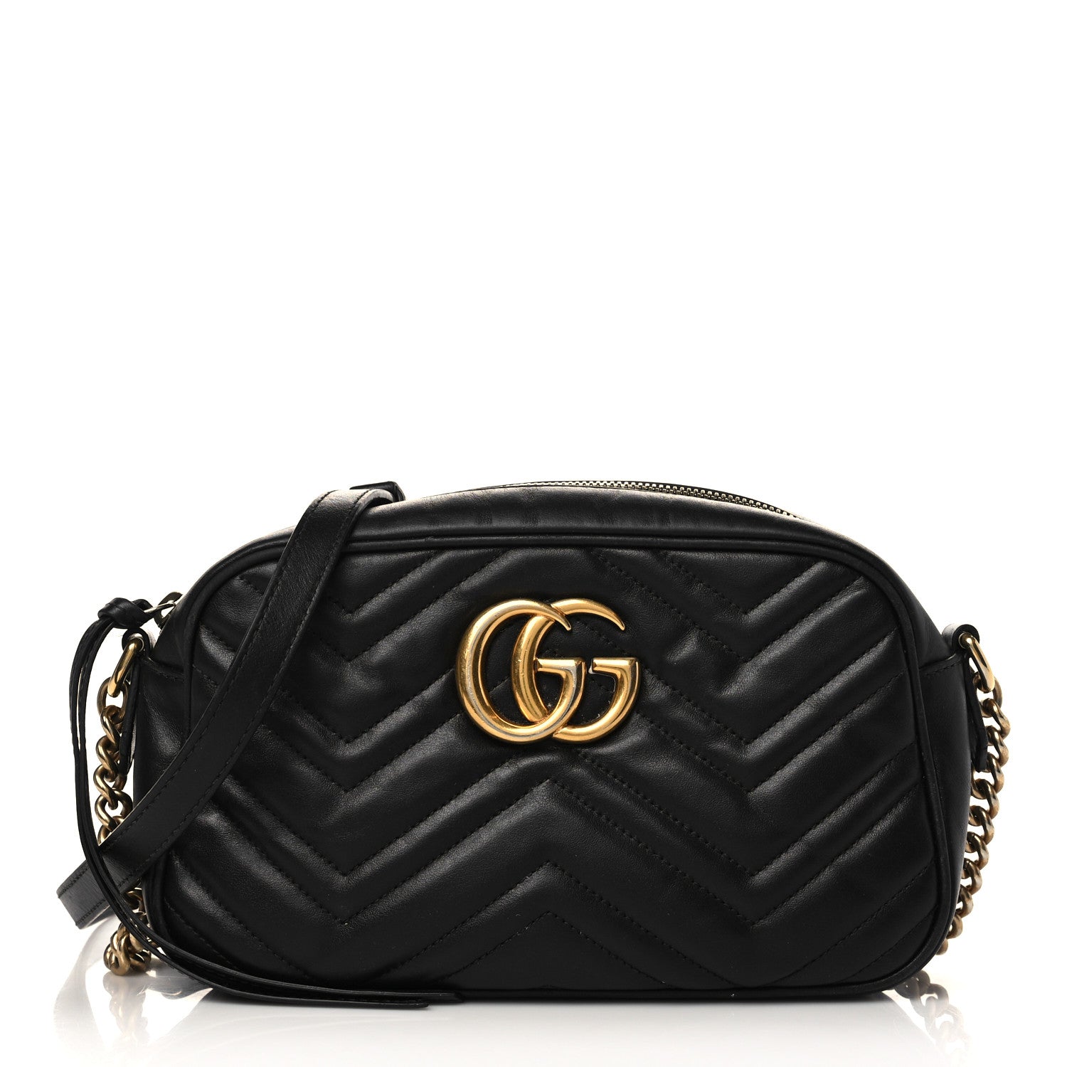 Gucci Calfskin Matelasse Small GG Marmont Chain Shoulder Bag Black 1 of 11