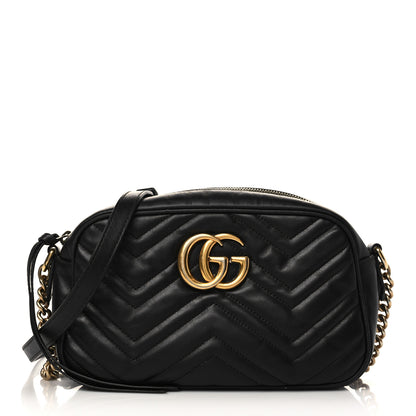 Gucci Calfskin Matelasse Small GG Marmont Chain Shoulder Bag Black 1 of 11