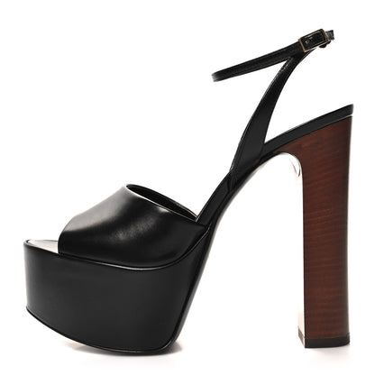 Saint Laurent Vitello Krisstal Jodie 95 Platform Sandals 37.5 Black 1 of 9