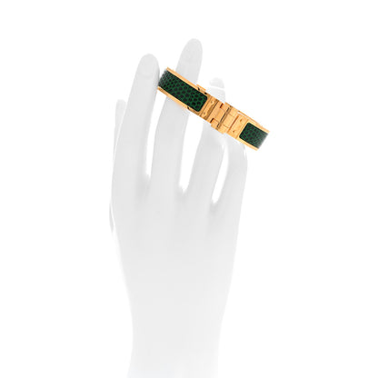 Hermes Lizard Charniere Cuir Narrow Hinged Bracelet S Vert Moyen 2 of 4