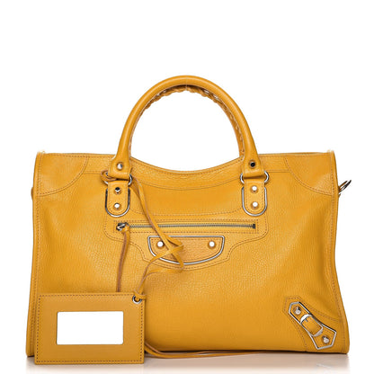 Balenciaga Chevre Silver Metallic Edge Hardware City Jaune Epi 1 of 8