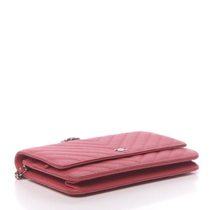 Chanel Caviar Chevron Quilted Wallet On Chain WOC Red 4 of 13