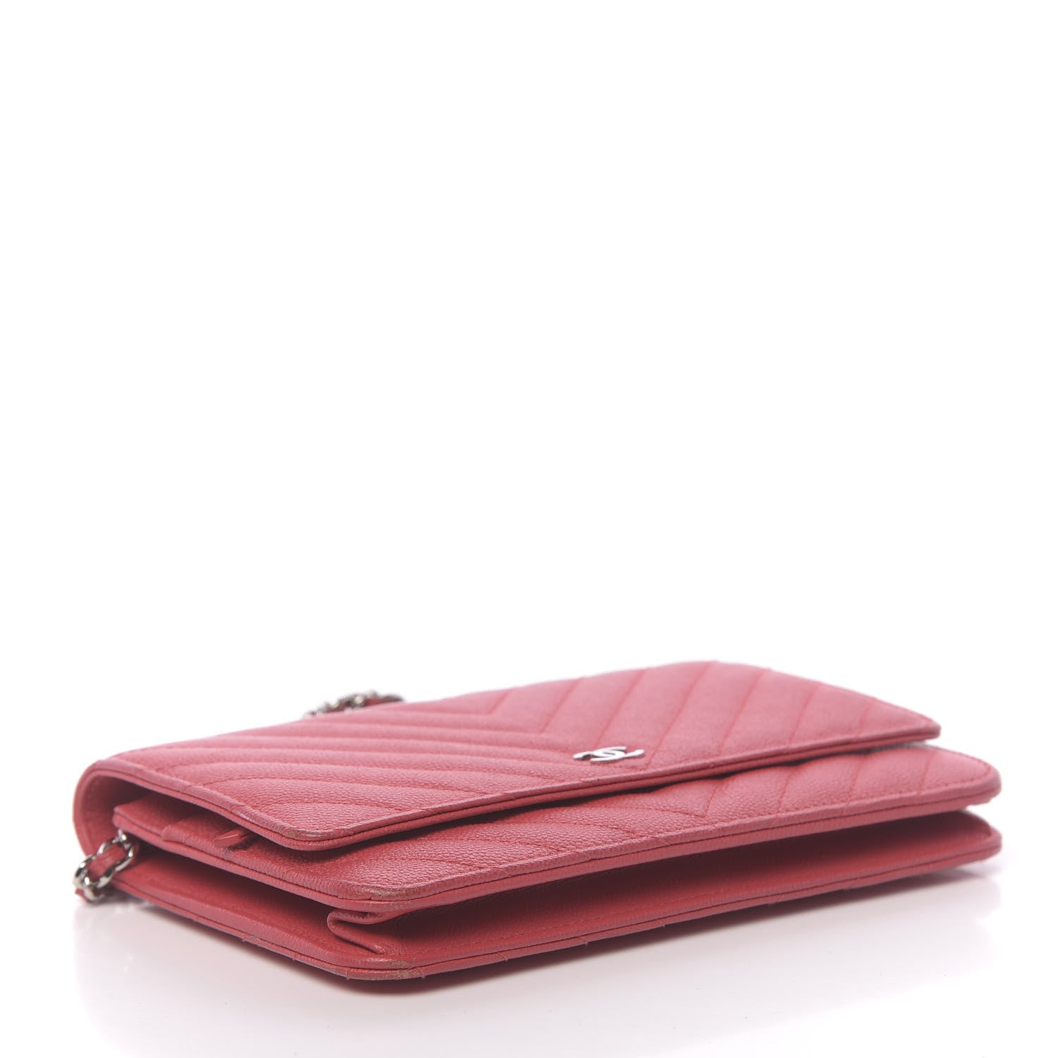 Chanel Caviar Chevron Quilted Wallet On Chain WOC Red 4 of 13