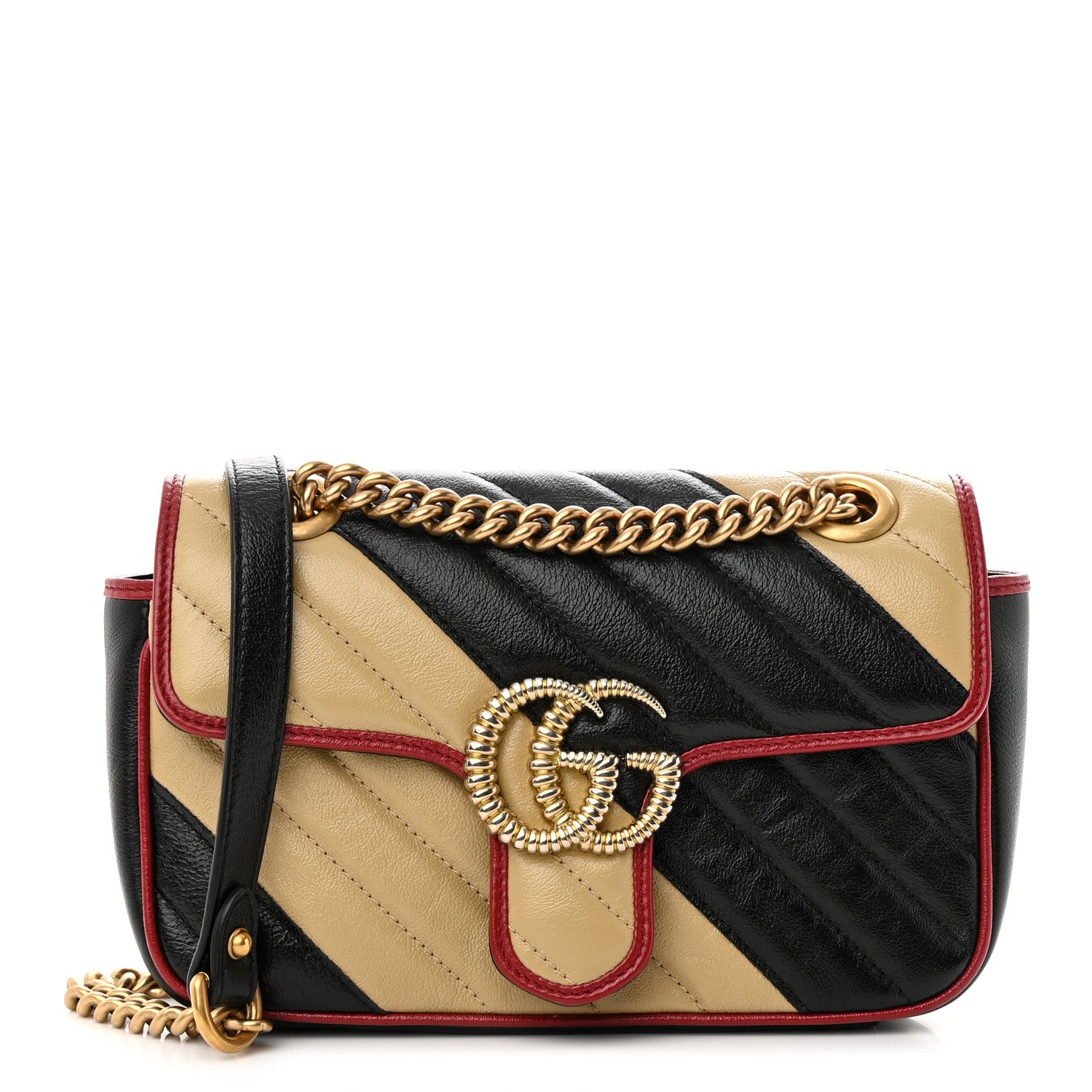 Gucci Azalea Calfskin Matelasse Diagonal Patchwork Mini Torchon GG Marmont Shoulder Bag Black Beige Romantic Cerise 1 of 10