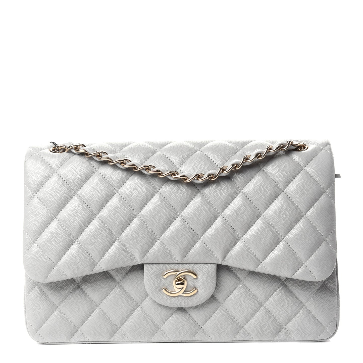 Caviar Quilted Jumbo Double Flap Grey
