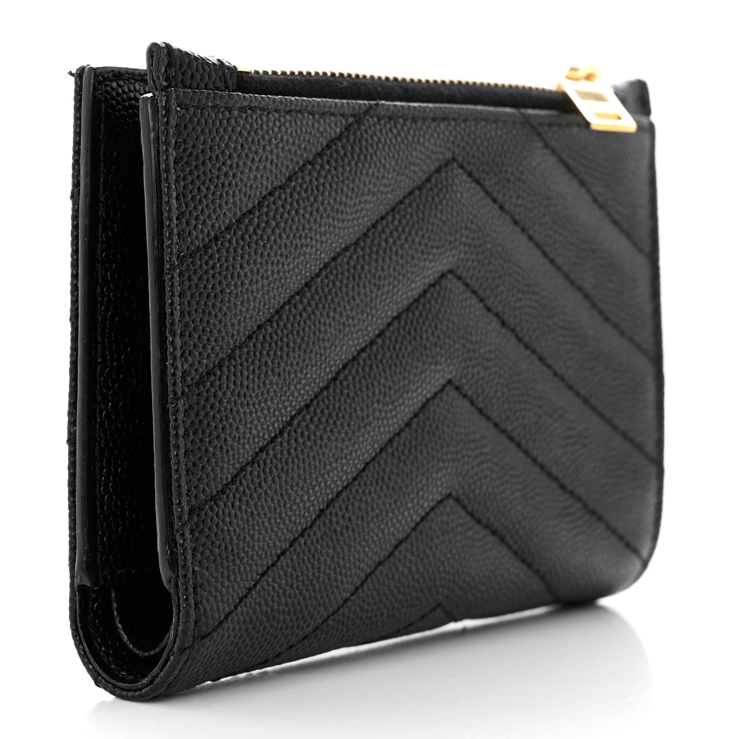 Grain De Poudre Matelasse Chevron Monogram Zipped Two-Part Wallet Black