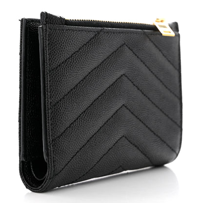 Saint Laurent Grain De Poudre Matelasse Chevron Monogram Zipped Two-Part Wallet Black 3 of 8