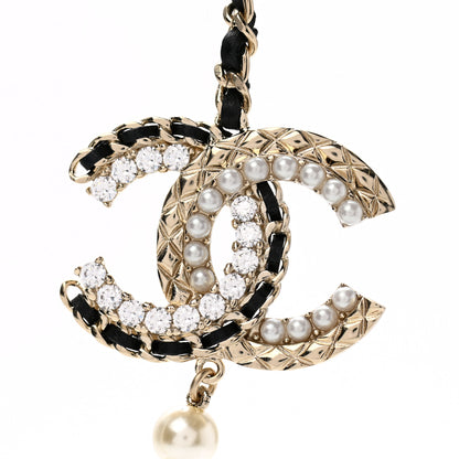 Chanel Pearl Crystal Lambskin CC Necklace Gold Black 4 of 7