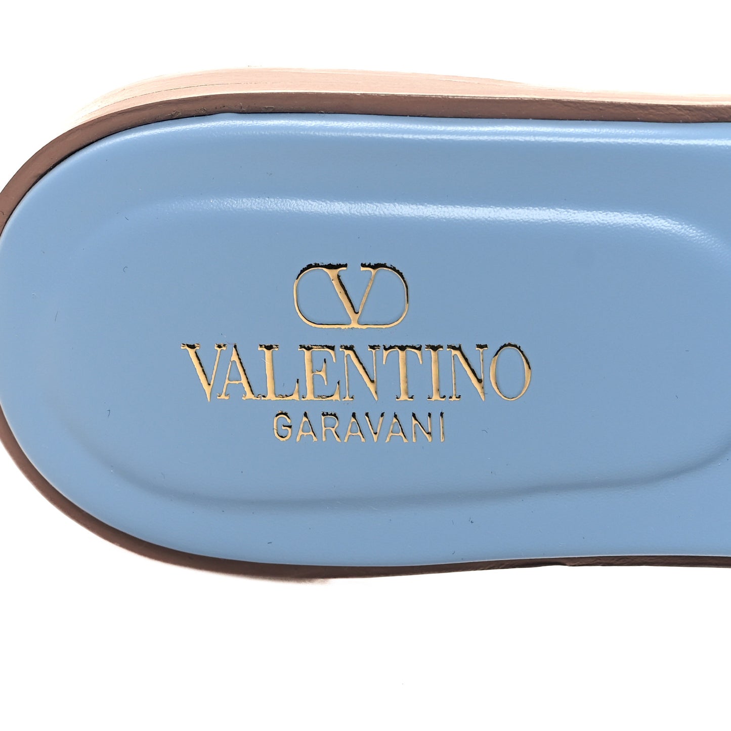 Calfskin Vlogo Cut Out Flat Slide Sandals 39.5 Popeline Blue