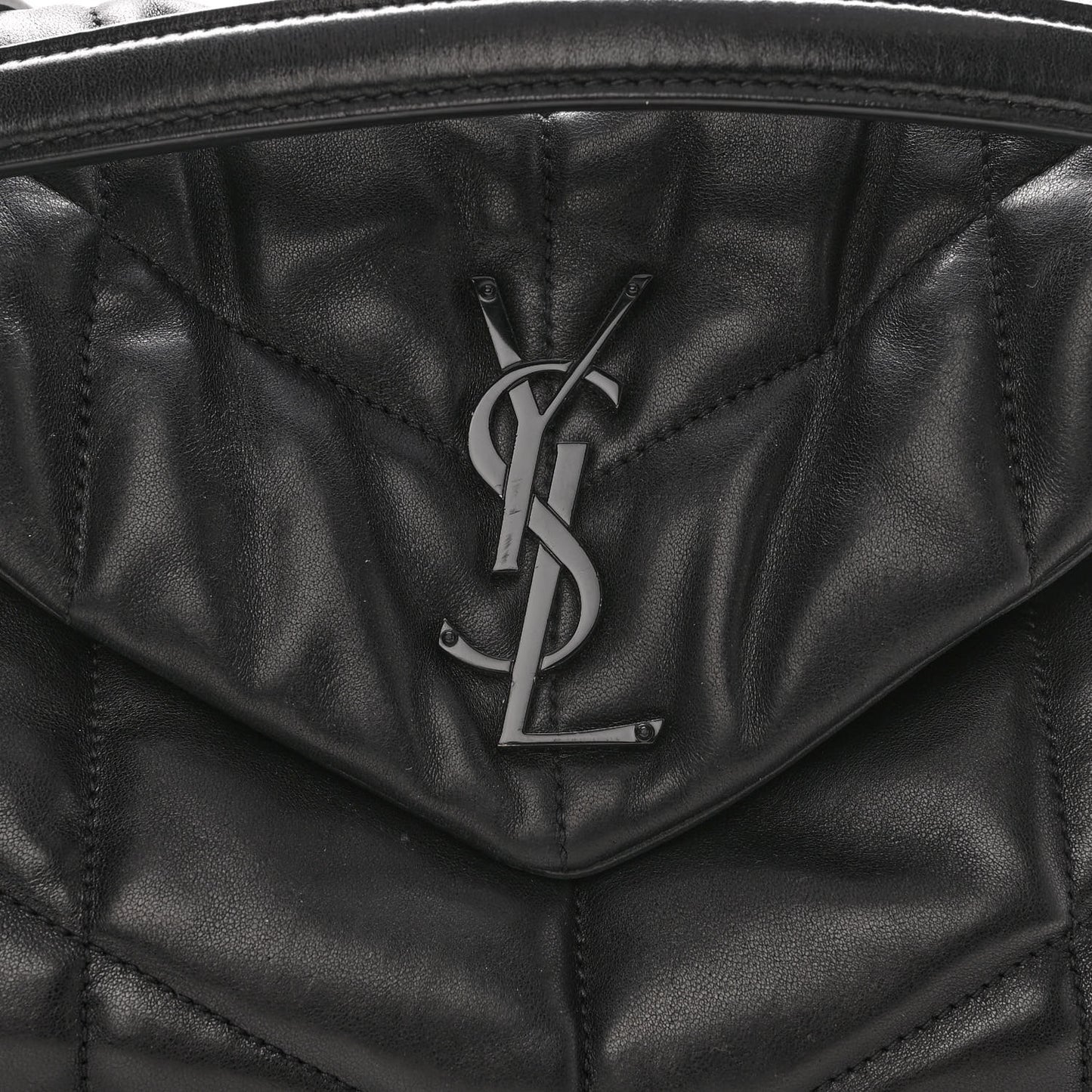 Lambskin Quilted Monogram Monochrome Small Loulou Puffer Chain Satchel Black