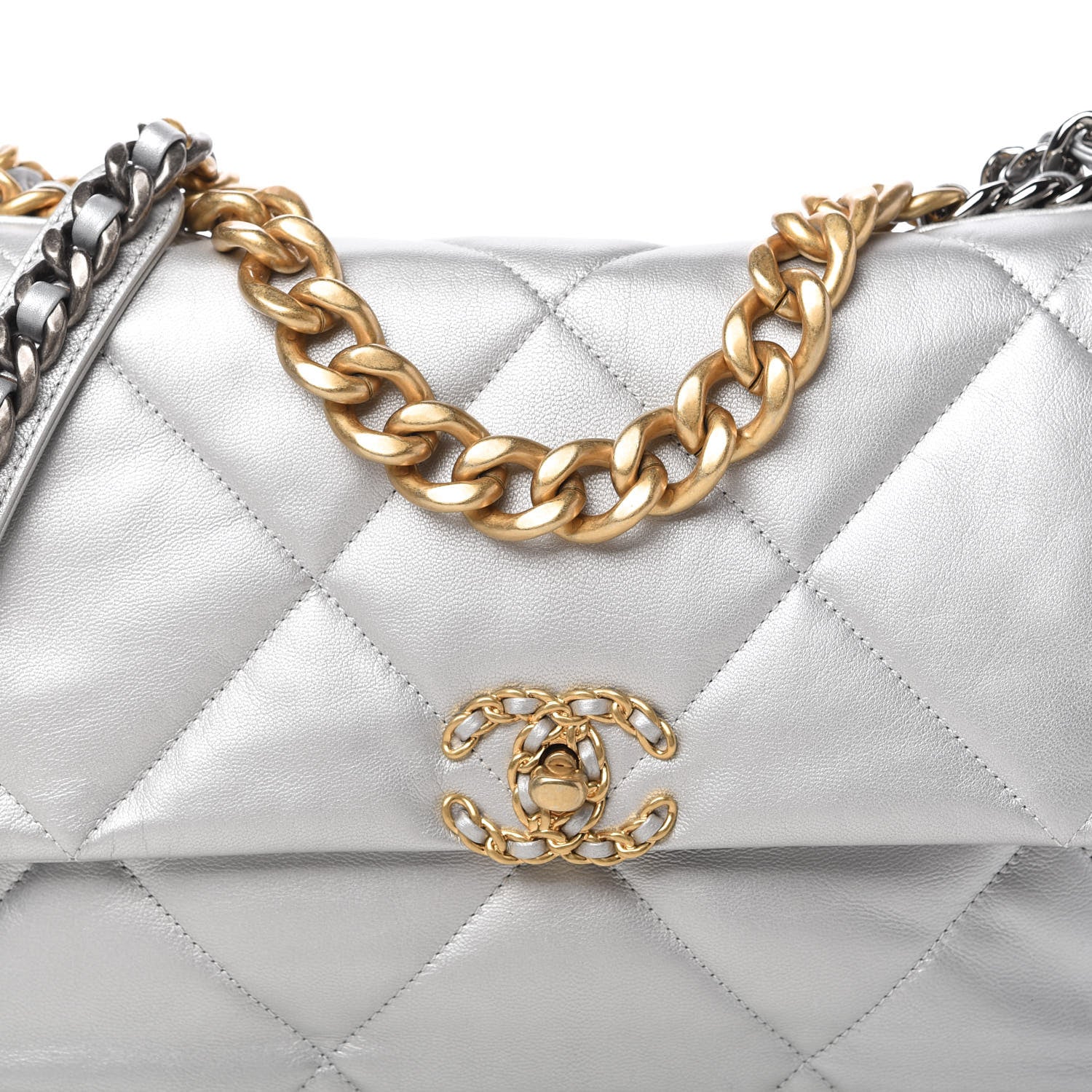 Chanel Metallic Goatskin Quilted Large Chanel 19 Flap Silver 10 of 10