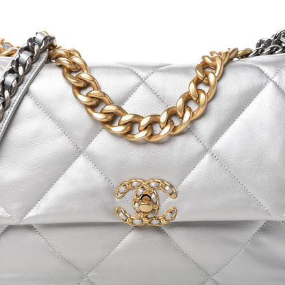 Chanel Metallic Goatskin Quilted Large Chanel 19 Flap Silver 10 of 10