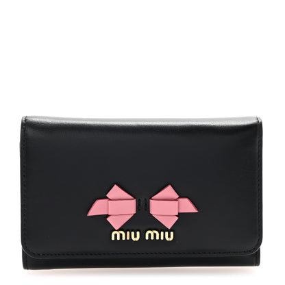 Miu Miu Soft Calf Fiocco Bow Wallet Black Petalo 1 of 8