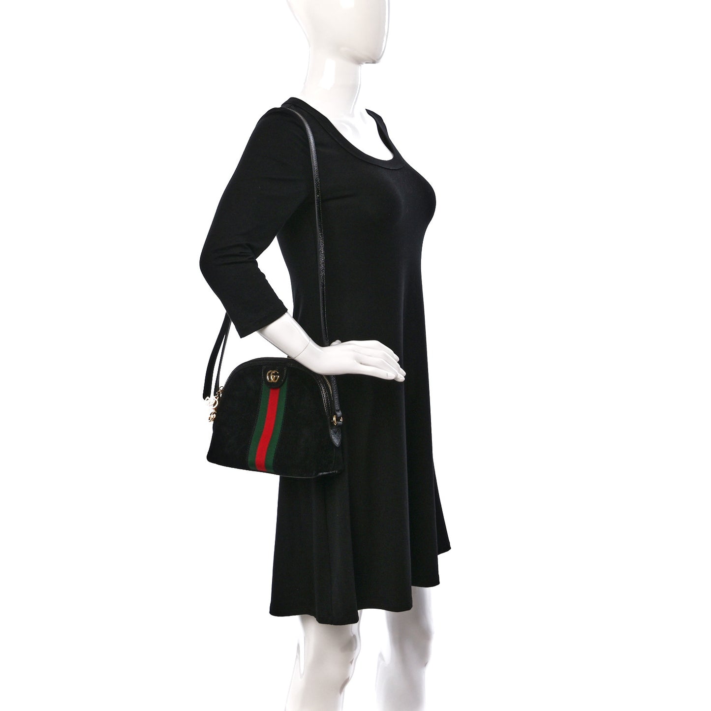 Suede Patent Web GG Small Ophidia Dome Shoulder Bag Black