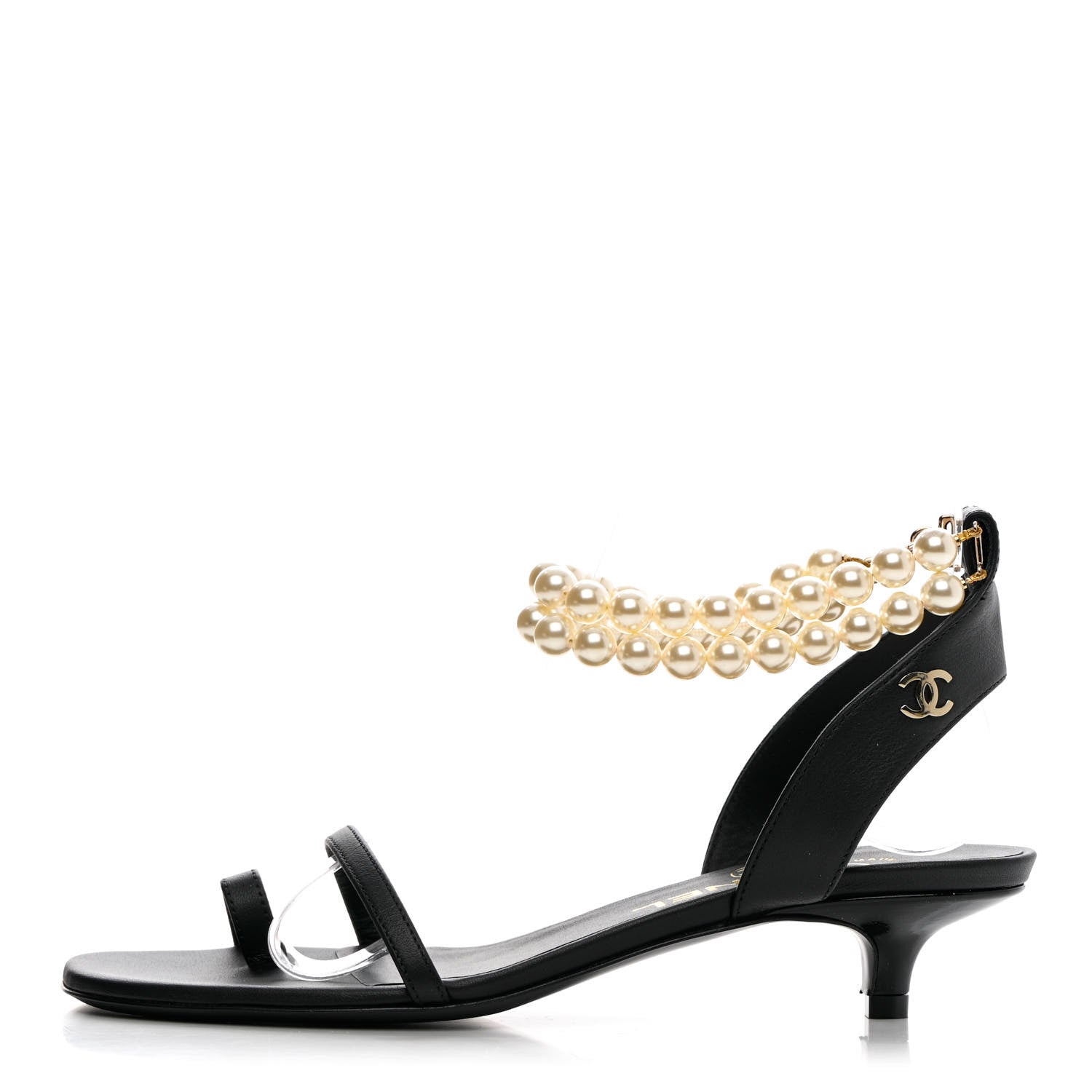 Chanel Calfskin Pearl Sandals 35 Black 1 of 11