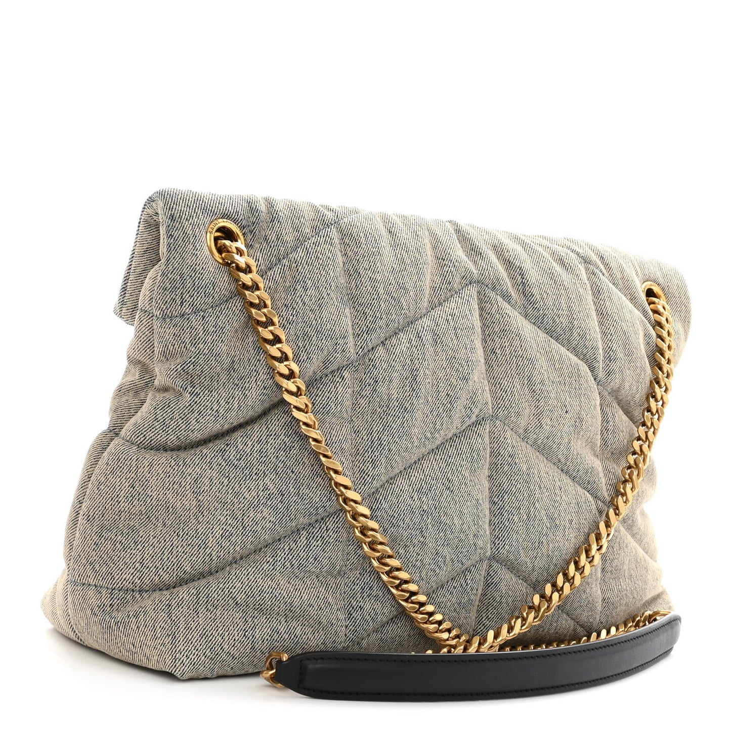 Denim Quilted Medium Loulou Puffer Monogram Chain Satchel Azur