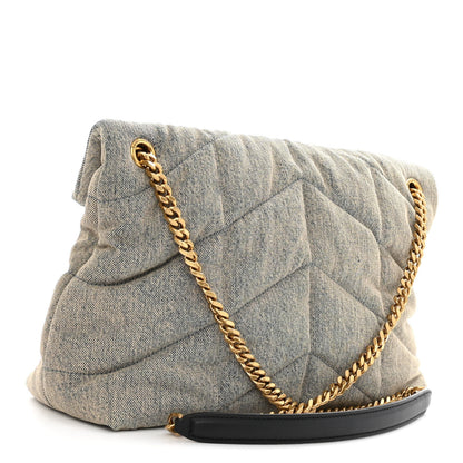 Saint Laurent Denim Quilted Medium Loulou Puffer Monogram Chain Satchel Azur 3 of 9
